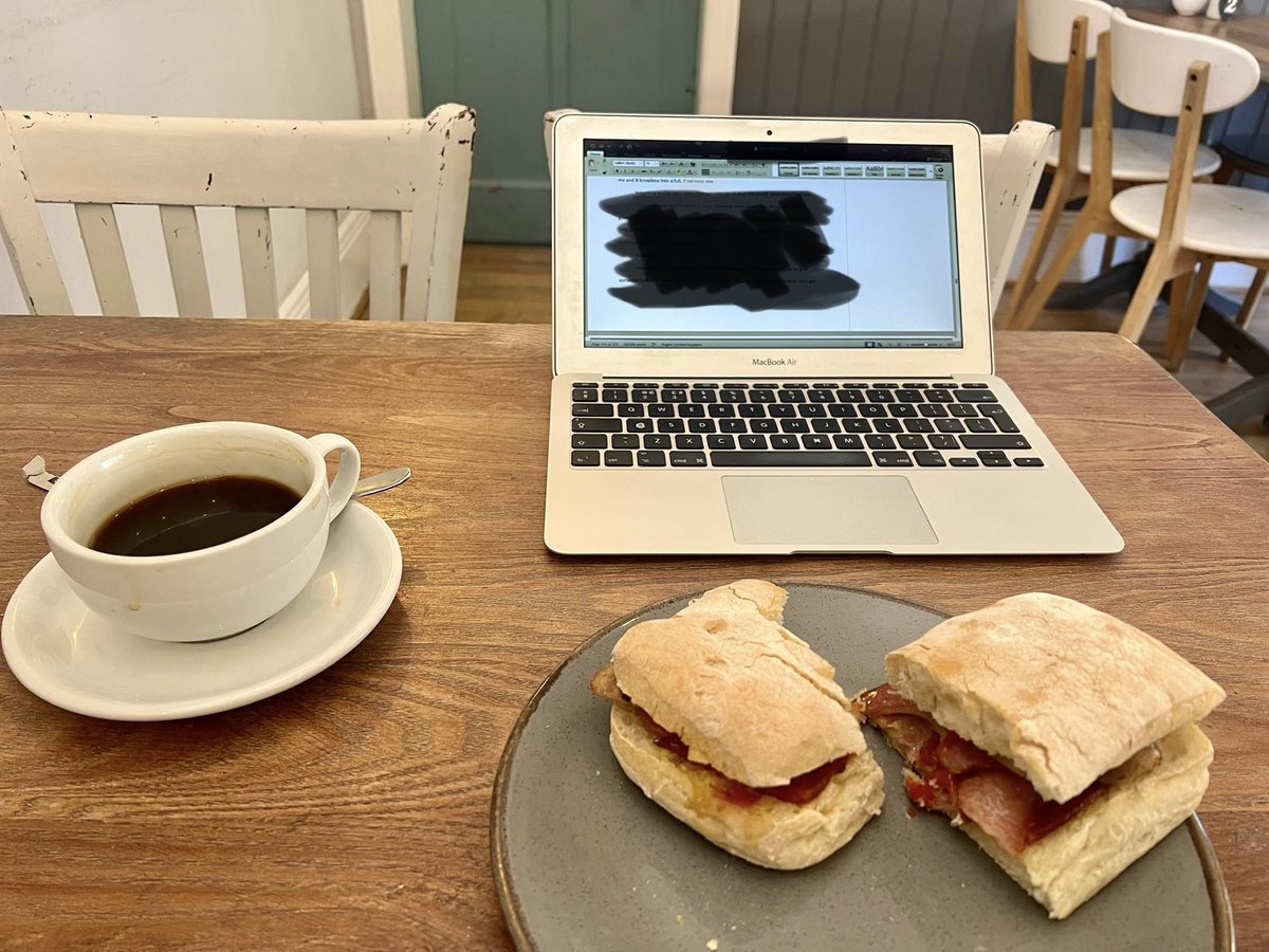 It wouldn’t be publication day without a bacon butty. Massive thanks to @DavidHHeadley @Phoebe_A_Morgan and the rest of the @HodderFiction team for helping me get #SevenDays out there! It’s a far better book because of all of you. No, seriously, that 1st draft is never pretty!