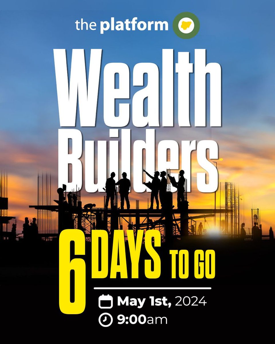 And the countdown begins 🥳🥳🥳

REGISTRATION Link

theplatformnigeria.com/register/

#ThePlatformNG #WealthBuilders