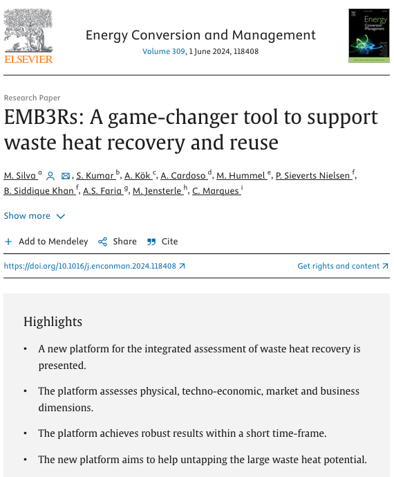 🗞️NEW #PAPER published! 
'EMB3Rs: A game-changer #tool to support #WasteHeatRecovery and reuse' 

👉sciencedirect.com/science/articl…

#publication #thermalenergy #industy
@shravan_k23 @SievertsNielsen @alikoek @mc_hummel @mhjnstrl
