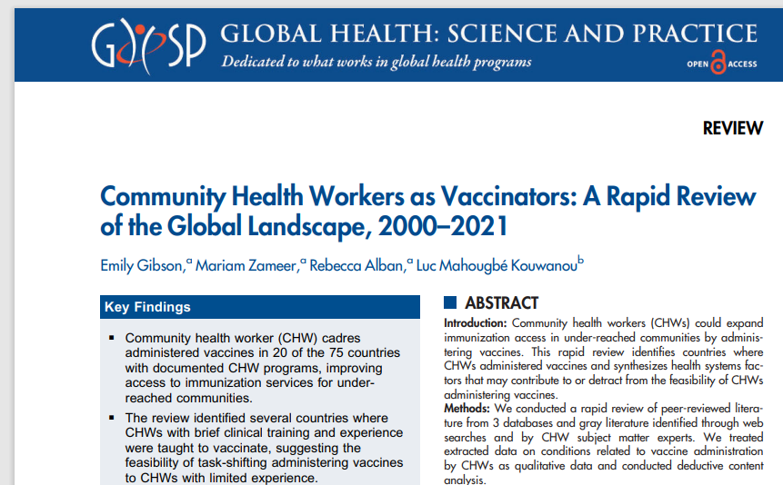 Community Health Workers (CHWs) are key to expanding immunization access in under-reached communities. This #WorldImmunizationWeek, discover which countries utilize CHWs to administer vaccines & factors affecting their effectiveness: bit.ly/3Q3ZCkm #HumanlyPossible