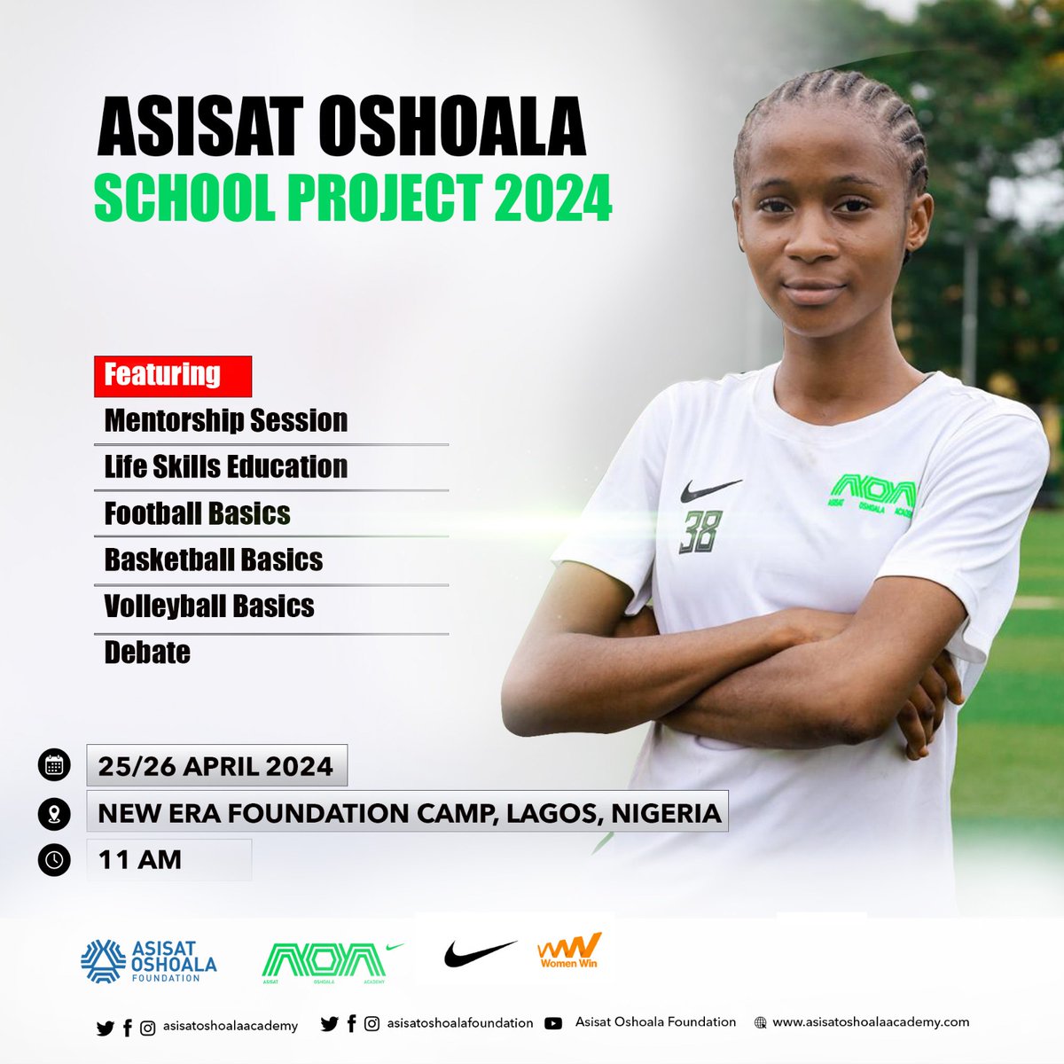 The @AsisatOshoala Academy #SchoolProject is starting today at the New Era Foundation Camp in Lagos. The event will feature Mentorship session, Life skills education, Football basics, Basketball basics, Volleyball basics & debate. It's encompassing to empower the Girl Child.