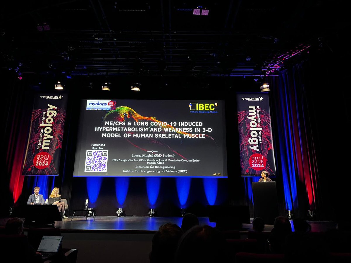 Yesterday @SheezaMughal gave a fantastic flash talk on her findings about chronic fatigue syndrome and long covid-19💪🏻🔬 She showed to #myology2024 attendants how we use 3D models to understand disease progression🧫 Don't miss the last day to come to our posters to say hello! 👋🏻