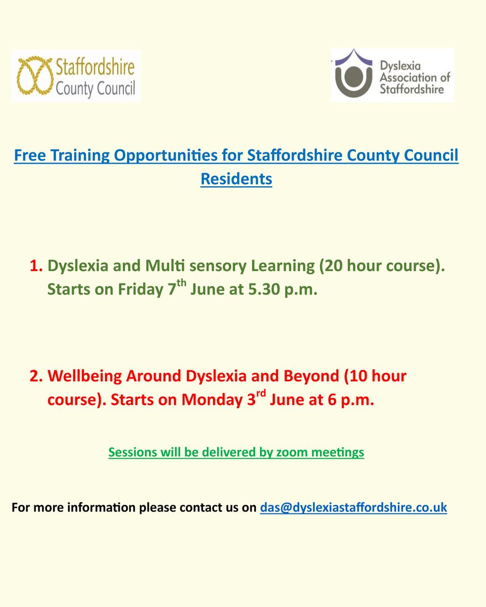 Free Dyslexia Courses for Staffordshire County Council Residents
 #dyslexiatherapy #DyslexiaFriendly #dyslexiaadvocate #DyslexiaSupport #dyslexiaeducation #dyslexiclife #dyslexia #dyslexiapower #dyslexiaawareness