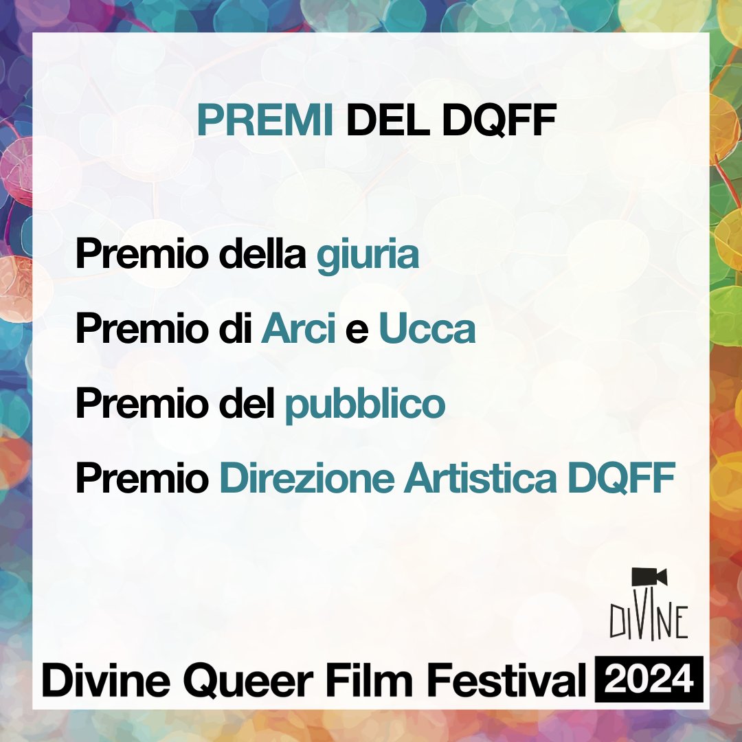 Quest'anno il Divine Queer Film Festival avrà QUATTRO premi in palio! 🏆
- Premio della Giuria 
- Premio della Giuria di Arci/Ucca
- Premio Divine
- Premio del Pubblico