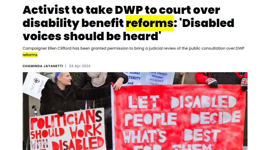 BREAKING: Our client @EllenClifford1 has permission to challenge the DWP over a consultation on tightening benefit reforms. “The government needs to listen to Deaf & Disabled people before imposing reforms that would change the lives of so many people for the worse.' @BigIssue