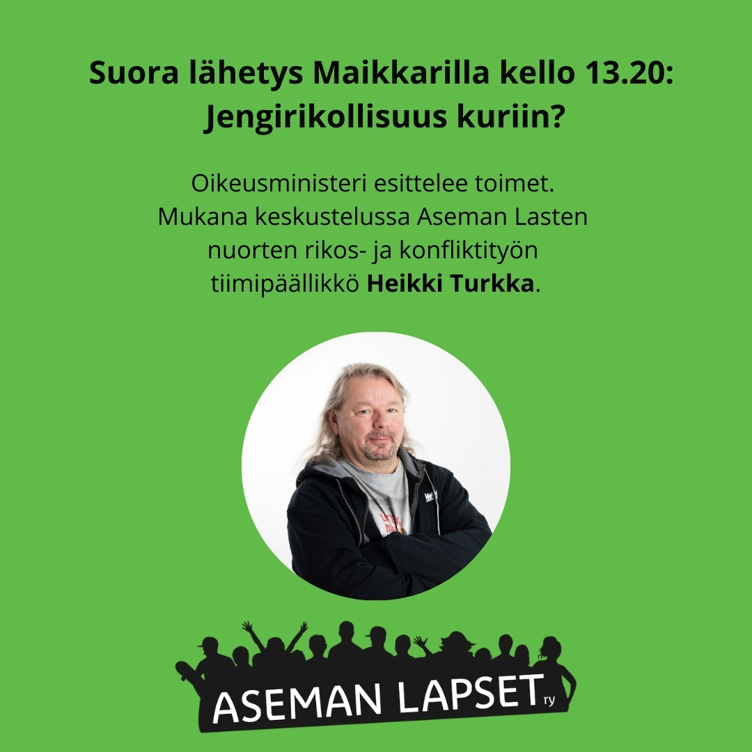 .@oikeusmin esittelee tänään tiedotustilaisuudessa nuoriso- ja jengirikollisuuden torjuntaohjelmansa. Kommentoimassa Aseman Lasten @HTurkka, jonka ajatukset kuullaan suoraan tiedotustilaisuuden jälkeen. mtvuutiset.fi/artikkeli/suor… #nuorisorikollisuus #jengirikollisuus #keinot