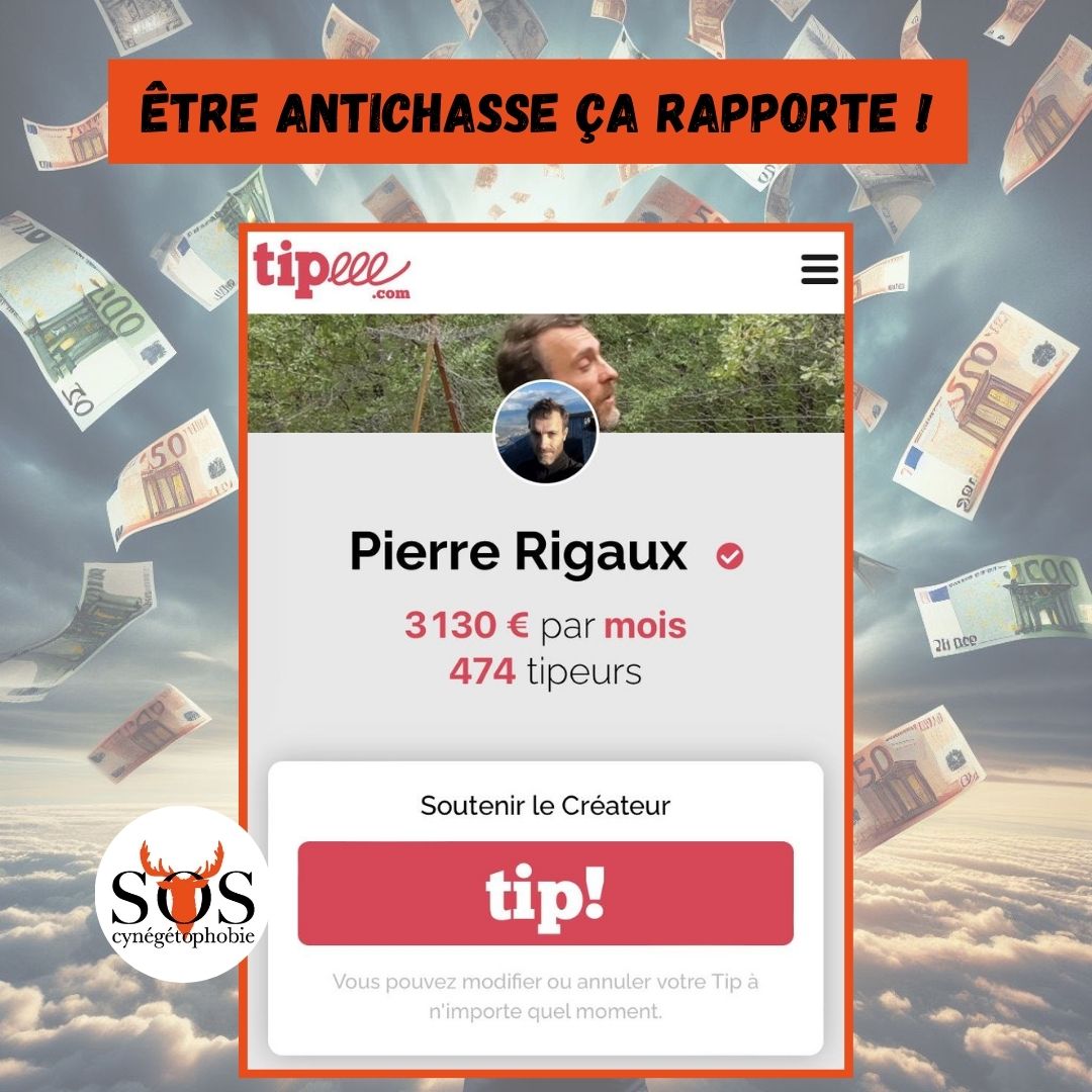 Pierre #Rigaux, notre #antichasse mythomane préféré souhaite abolir la #chasse ! Mais si elle devait disparaitre de quoi vivra t-il ?

Réponse A : Du RSA
Réponse B: Il trouvera autre chose à abolir
Réponse C: On vous laisse répondre !

#Cynégétophobie #PierreRigaux #Mythomane