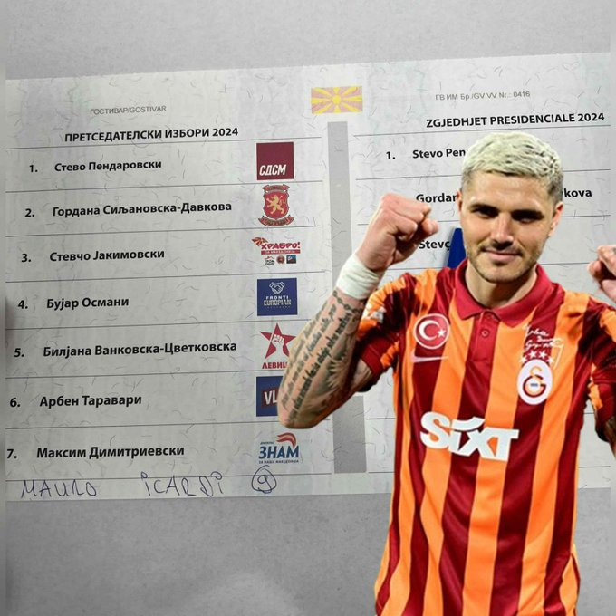 Kuzey Makedonya Cumhurbaşkanlığı seçimlerinden Galatasaray'ın yıldızı Mauro Icardi'ye bir oy çıktı