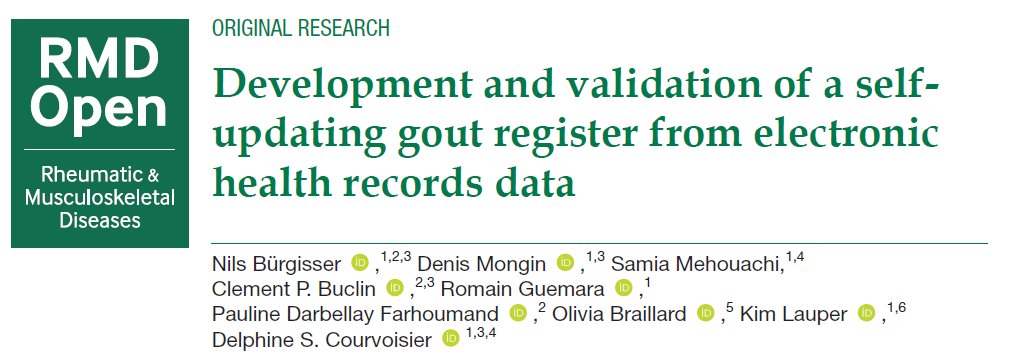 🎉 Excited to share our latest #gout research 🔍 We've developed an automated gout register that dives deep into EHRs, beyond diagnosis codes, to better manage this undermanaged condition. 👀 Link: doi.org/10.1136/rmdope… @hug_ge @UNIGEnews @denis_mongin @PaulineDarbell1
