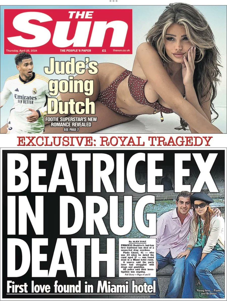 The Sun - Beatrice ex in drug death 

#News_Briefing #The_Sun #UK_Papers 

wtxnews.com/beatrice-ex-in…