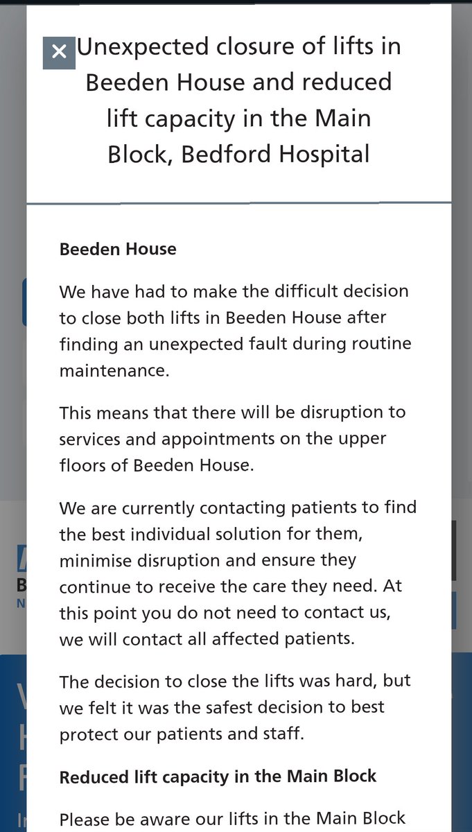 Uh oh - lift issues causing disruption at @bedfordhospital