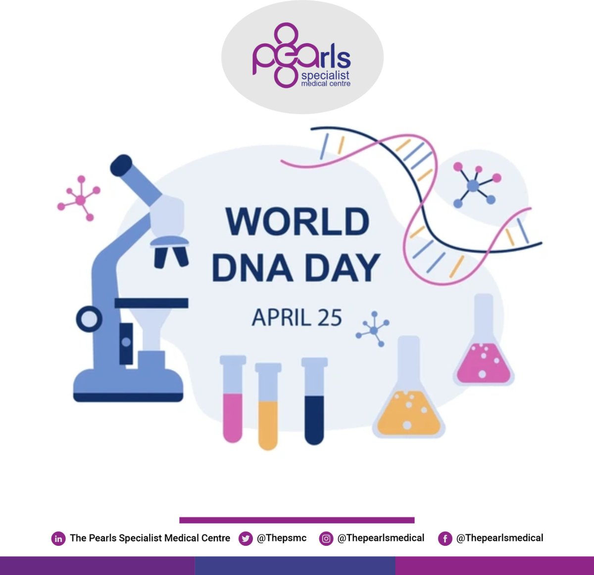 On this special day, let's recognize the significance of DNA in understanding our genetic makeup, unlocking medical breakthroughs, and advancing science and technology.
#WorldDNADay #Genetics #Science #MedicalBreakthroughs #Discoveries #Healthcare #Innovation #Thepsmc