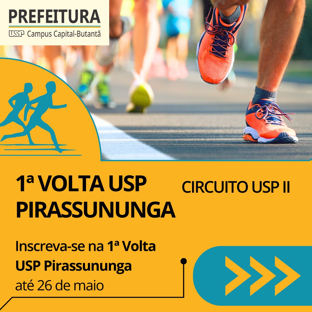puspcapital's tweet photo. As inscrições para a próxima etapa do Circuito USP II são até 26/05! Participe!

#puspcb #usp #capitalbutanta #campus #uspianos #circuito #corrida https://t.co/tXXYPhbVQR
