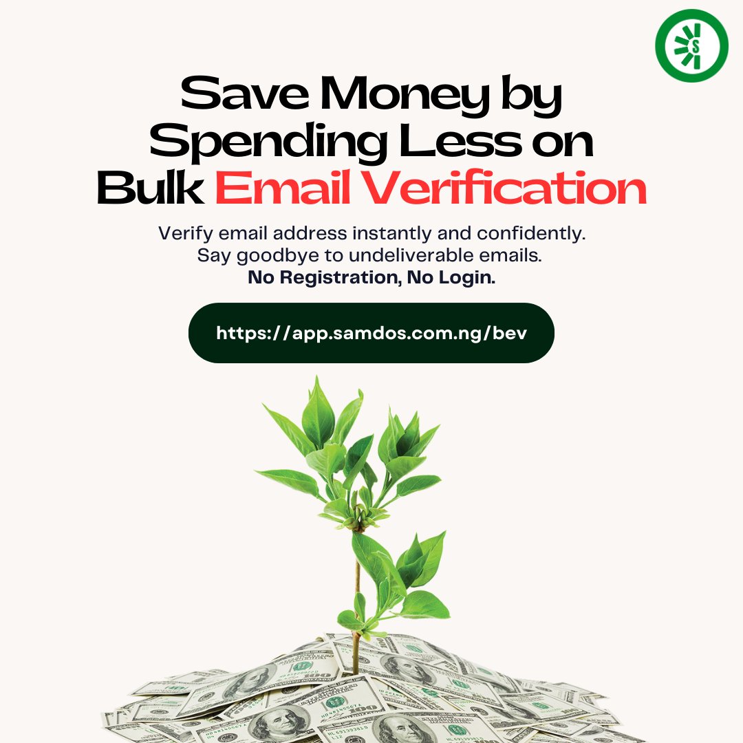 SamdosTGC's tweet photo. Save Money by Spending Less!!!

Verify your bulk email addresses
https://t.co/MmyyrmCNSo

#Opay Peter Obi #EcommerceRevolution #Laptop #gadgets #hp #lagos #viralvideo #earthquake #Nigeria #Niger #BusinessOwner #dell   While talking about mane,  EFCC chairman, John Doe, TSTV. https://t.co/sXrNu9Du0T