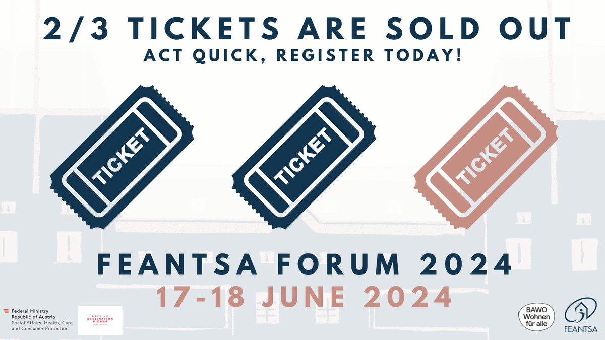 ⌛️Time's running out! Over two-thirds of tickets for #FEANTSAForum24 are already gone. Connect with experts from all over Europe and beyond, share insights, and help steer the direction of #homelessness strategies and support. Don't miss out! 🔗 bit.ly/3QkkELk