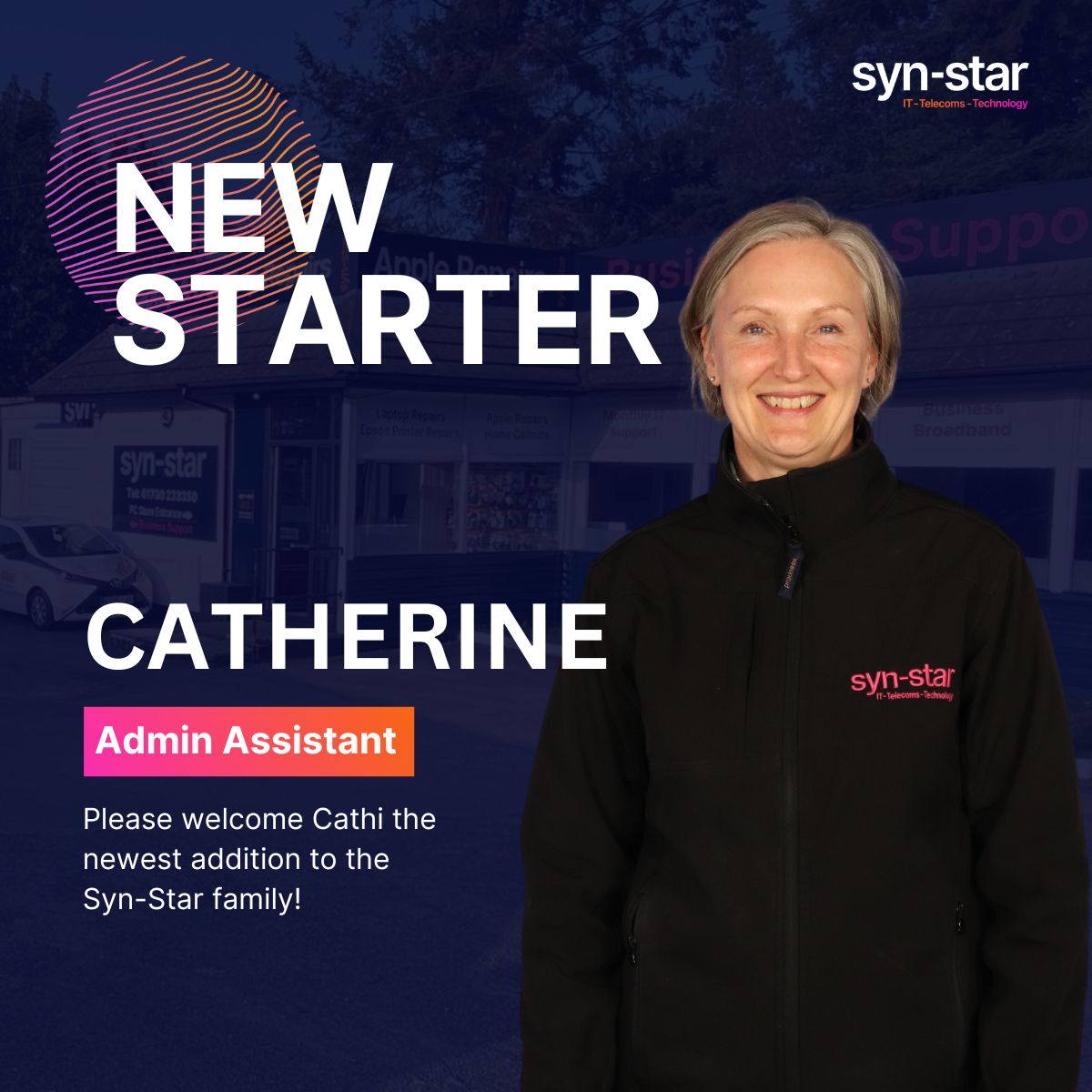 🎉🌟 Let's give a warm welcome to Cathi, the newest addition to the Syn-Star family! 🌟🎉

💙 #WelcomeCathi #NewTeamMember #SynStarFamily #SynStar #NewStarter