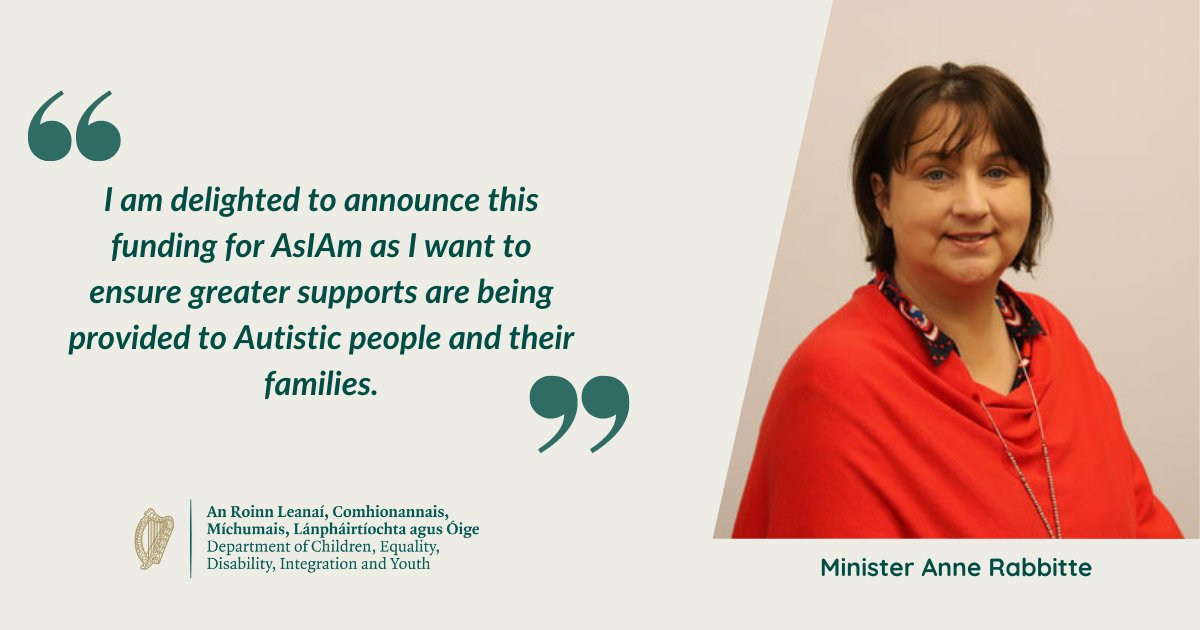 📣 Minister of State for Disabilities <a href="/AnneRabbitte/">Anne Rabbitte</a> announces funding for two AsIAm ‘Autism One Stop Shops’.

📍 Read the full press release here: bit.ly/3WgdRGm