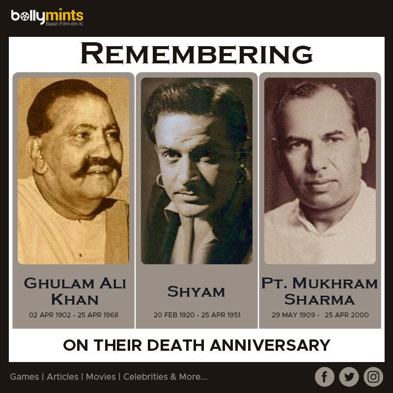 Remembering #GhulamAliKhan Ji, #Shyam Ji & #MukhramSharma Ji On Their #DeathAnniversary !