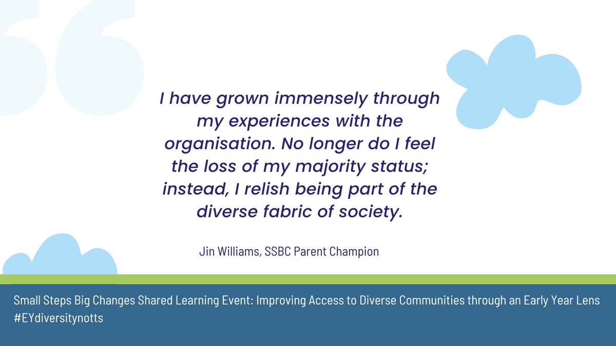 #EYdiversitynotts: SSBC Parent Champion Jin Williams moved to the UK in 2016 from China. Following the birth of her first child & engagement with SSBC, she was able to step out of her comfort zone and connect with families from different backgrounds. #EarlyYears