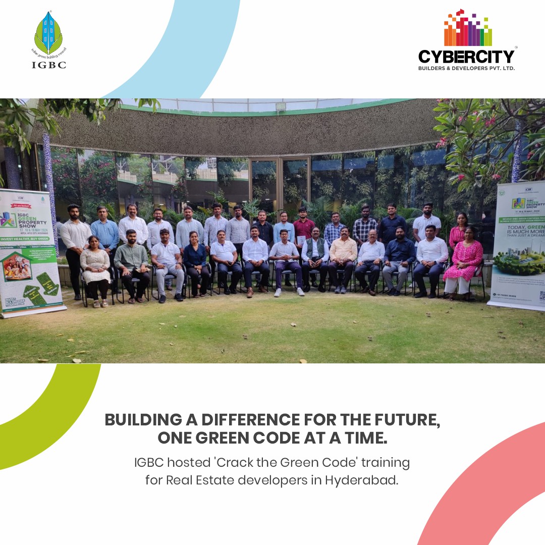 Together, we're learning, growing, and embracing sustainability! Uniting with major builders across Hyderabad, we're enriched by insights from the 'Crack the Green Code' workshop by IGBC. 🌿💼 

#IGBC #Cybercity #BuildingADifference #CybercitBuildersAndDevelopers