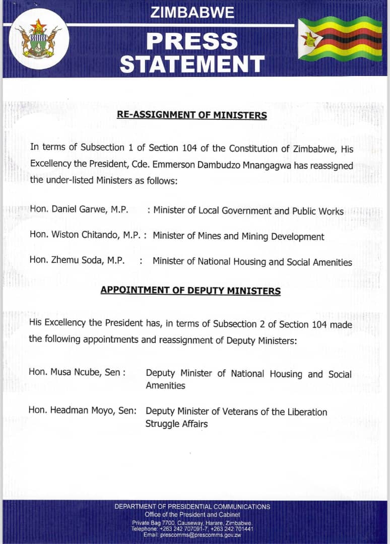 Cabinet Reshuffle! Hon Daniel Garwe is the new Minister of Local Government and Public Works.What are your expectations from the Minister in view of service delivery & local governance problems in Zimbabwe?@TapiwaNyamukapa @marve_kumalo @JMafume @byopra @chitrest2020 @KingJayZim