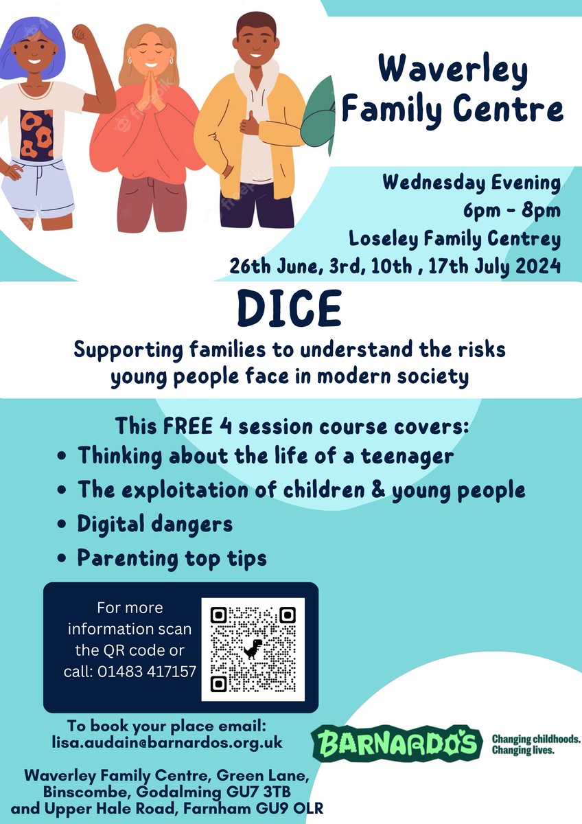 Waverley Family Centre is running a four week course which focusses on supporting families to understand the risks young people may come across in modern society. To book your place, please email: lisa.audain@barnardos.org.uk.