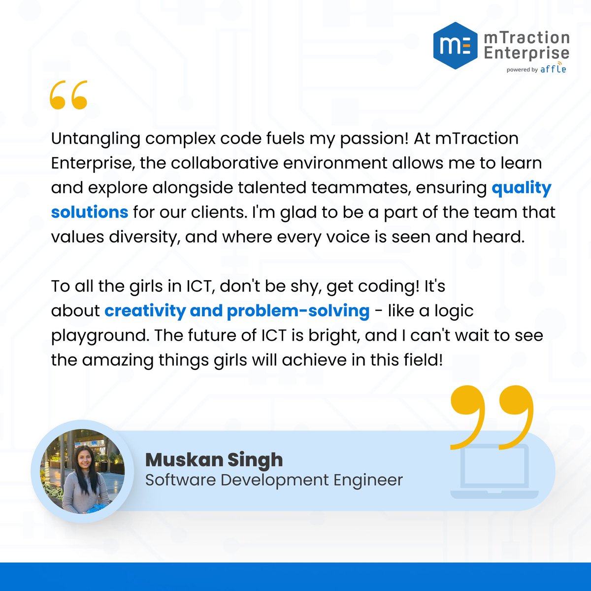 This International #GirlsinICTDay, @mTraction_ENTP is proud to celebrate the incredible women who are breaking barriers, inspiring the next generation, and shaping the future of #technology!

#DiversityInTech #FutureisFemale #InternationalGirlsInICTDay #Leadership #WomeninSTEM