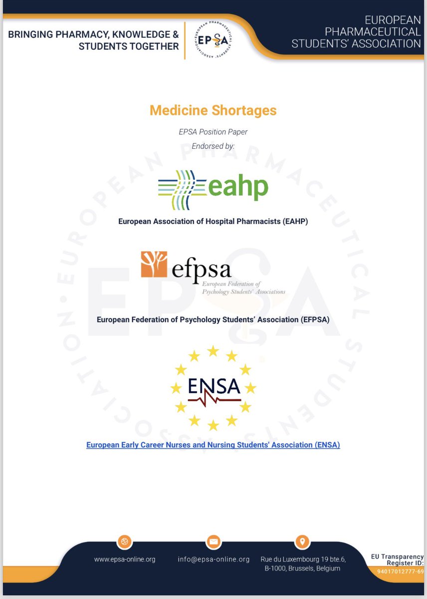 We are Proud to endorse @EPSA_Online position paper on Medication Shortage in Europe. Medication is a cornerstone of nursing care, and together, we're driving change for better interprofessional care! 🌟 #Nursing #EPSA #Healthcare Read it Here 👉 urlz.fr/qnb3