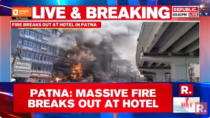 #BREAKING | Patna: Massive fire breaks out at hotel

Patna hotel fire leaves 6 dead, 20 injured

Tune in here for more: youtube.com/watch?v=v2uhs8…

#Patnafire #Patnahotelfire #cylinderblast