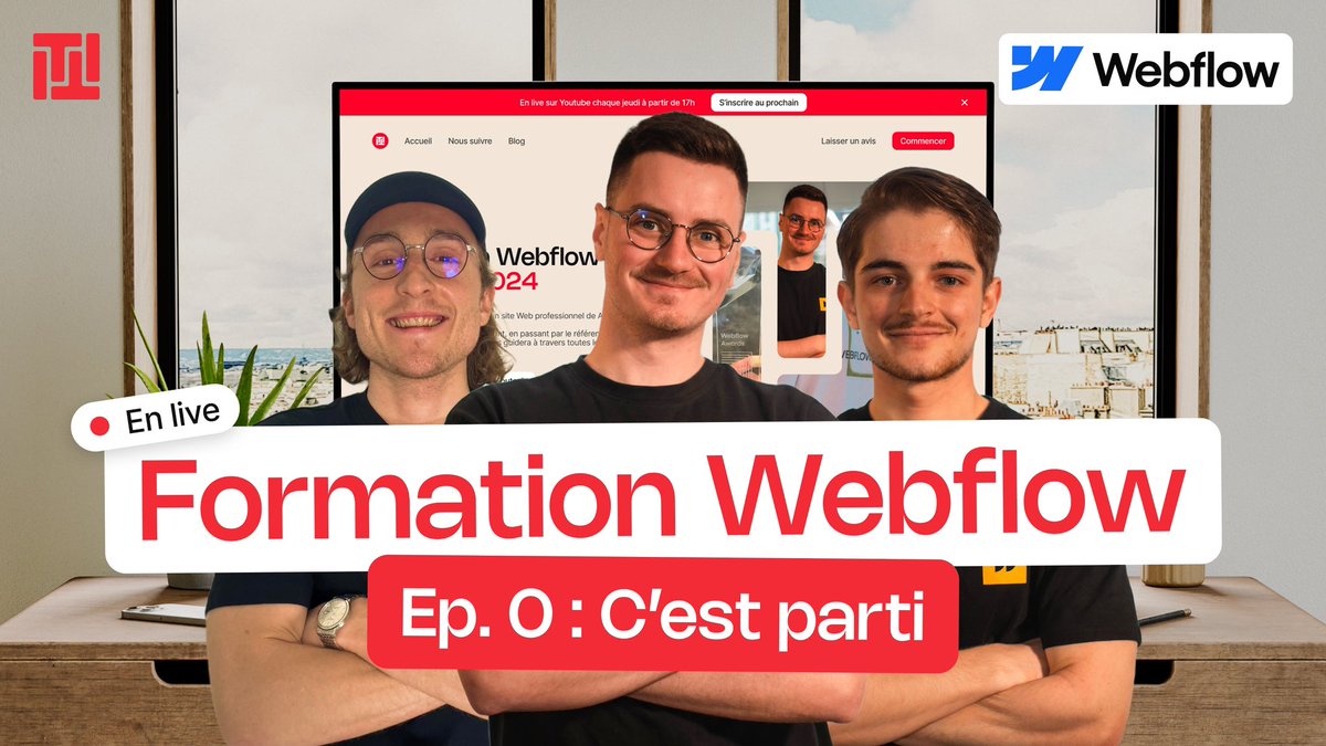 After a year of “teasing”… We are officially launching today: 🎉 A 100% Free #Webflow Training! Join @lgd_thibaut, @quentblr and me tonight for the introductory episode on our #YouTube channel. 🔗 m.youtube.com/watch?v=g2THwM…