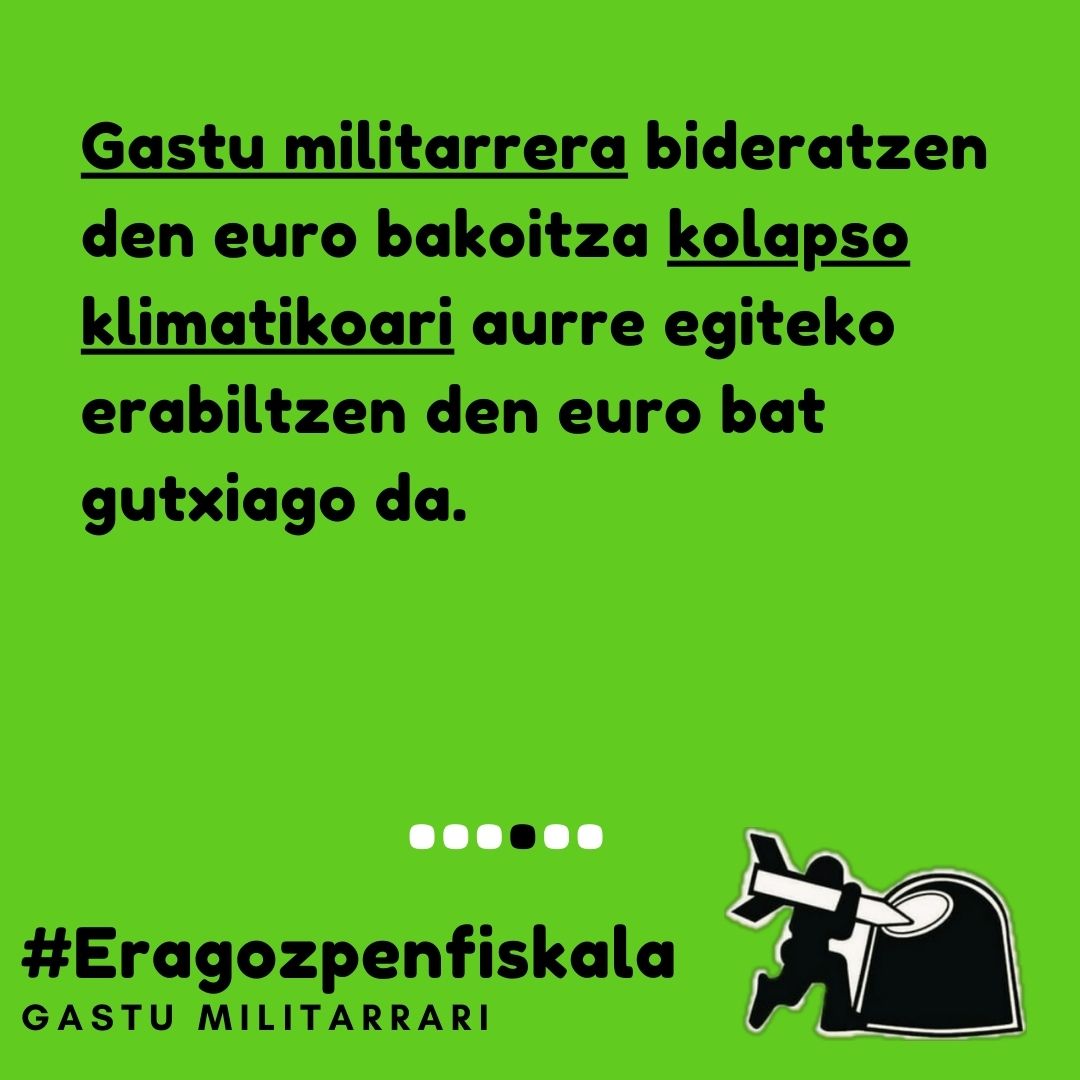 Ba al dakizu nork defendatzen gaituen larrialdi klimatikotik? 🌍Lagundu ingurumena defendatzen duten erakundeei gerrak finantzatu beharrean #Gastumilitarra-ri #EragozpenFiskala eginez! 👉info + eragozpenfiskala.org