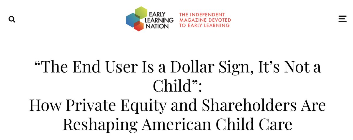 This very long article (which took me several days to finish) is fascinating & disturbing. I had not realised the details of this means of funding private childcare - which affects the UK too. I think everyone interested in early years should read it. earlylearningnation.com/2024/04/the-en…