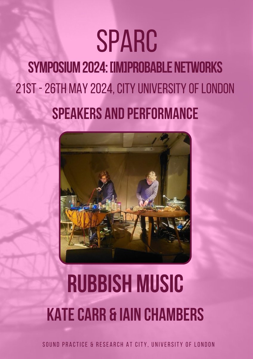 SPEAKERS at SPARC: Kate Carr & Iain Chambers Using trash to make sound, 'Rubbish Music' will be creating an immersive performance exploring the journeys our waste items take beyond their lives with us. Free tickets to the talk & performance: city.ac.uk/news-and-event…