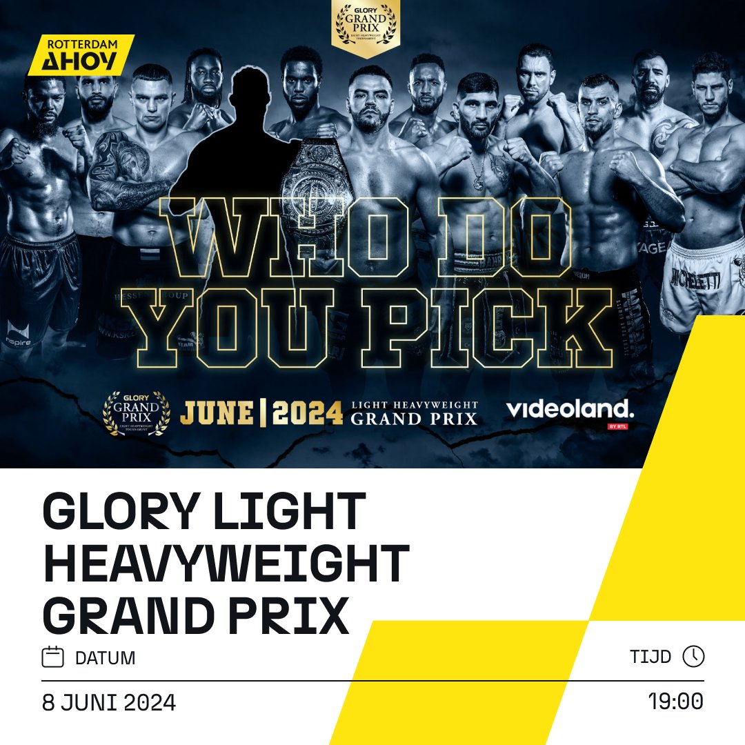 GLORY keert terug naar Rotterdam Ahoy met de GLORY Light Heavyweight Grand Prix! Op 8 juni wordt de Ahoy Arena weer omgetoverd tot een ware kickboxarena.🥊 De kaartverkoop start binnenkort via Glorykickboxing: ahoy.nl/agenda/sport/g… Houd de website dus goed in de gaten! #glory