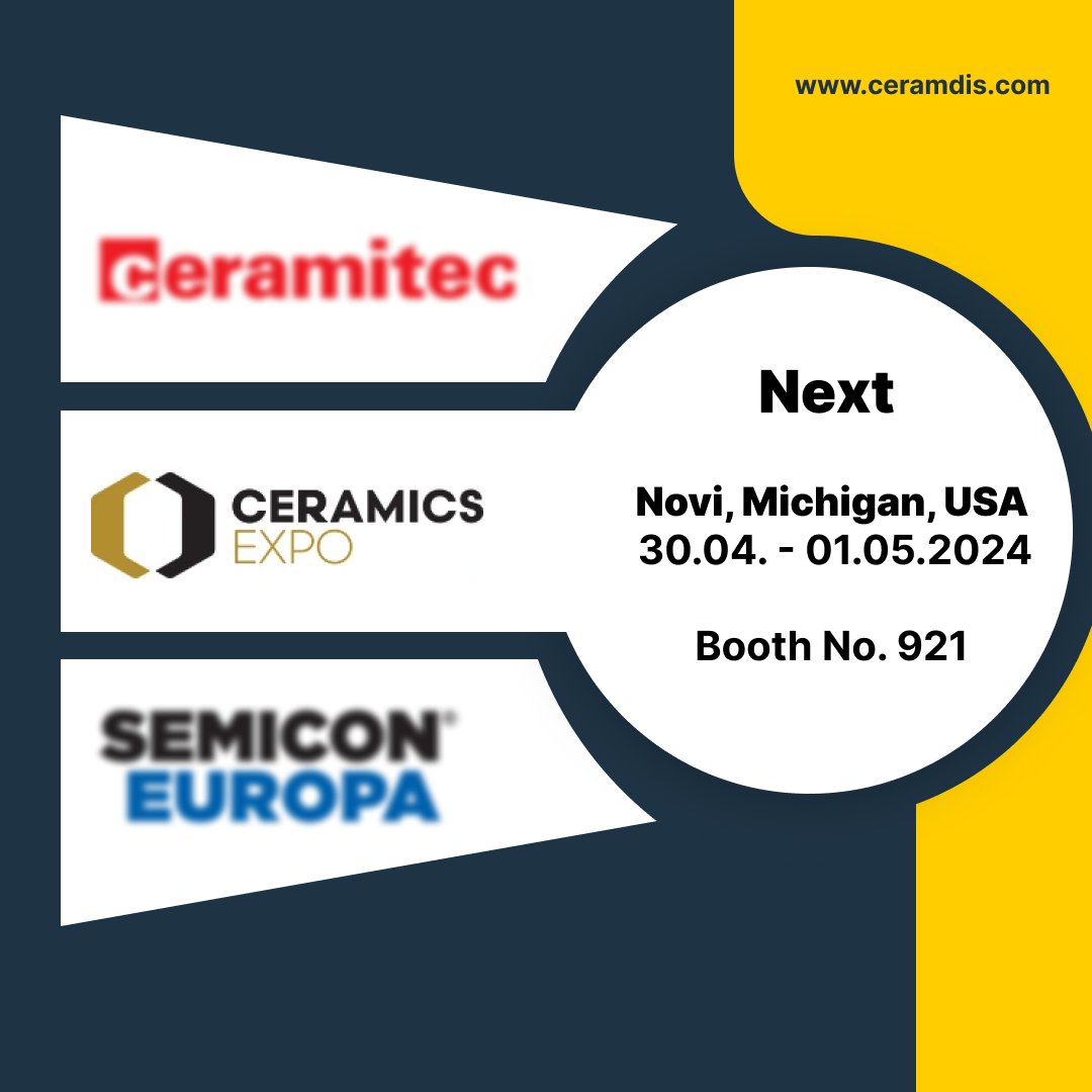 Join Ceramdis GmbH at the Ceramics Expo 2024!

#CeramicsExpo2024 #CeramdisGmbH #AdvancedCeramics #IndustrialCeramics #CeramicMaterials #EngineeringSolutions #InnovationInCeramics #NoviExpo #MeetUsAt921