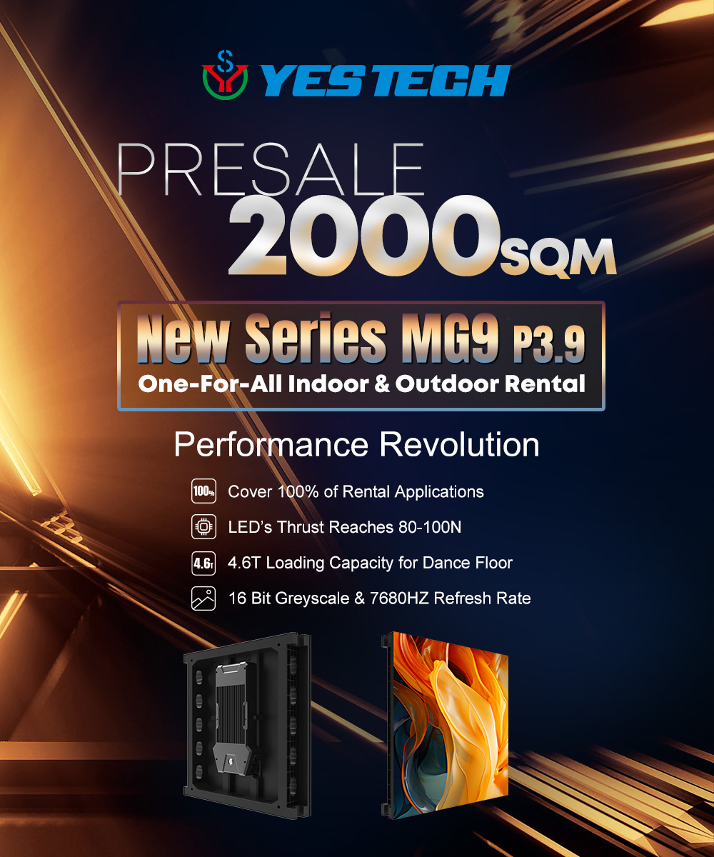 Presale Alert! 🚨 2000SQM of MG9 P3.9, covering all your rental applications. The Performance Revolution is Here! Featuring strong LED's thrust & loading capacity, plus 16 bit greyscale & 7680HZ refresh rate, prepare for stunning visuals like never before. Contact us today!