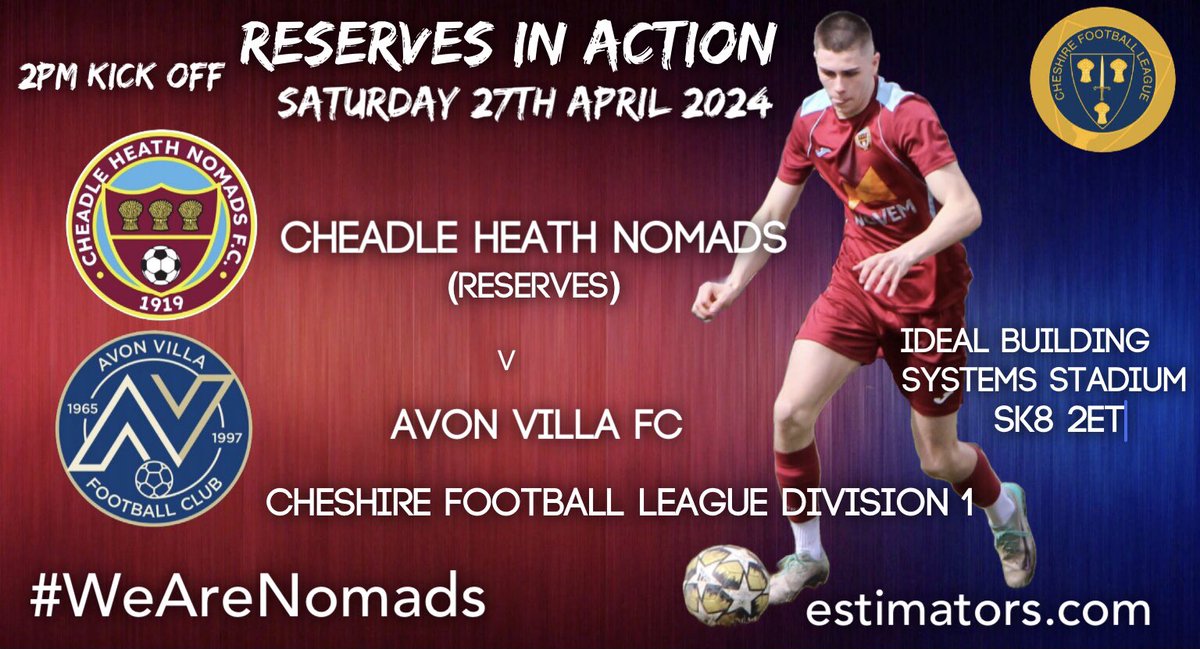 Our reserves are in action this Saturday in the @CheshireFL with the visit of @AvonVillaFC it’s a 2pm kick off #WeAreNomads
