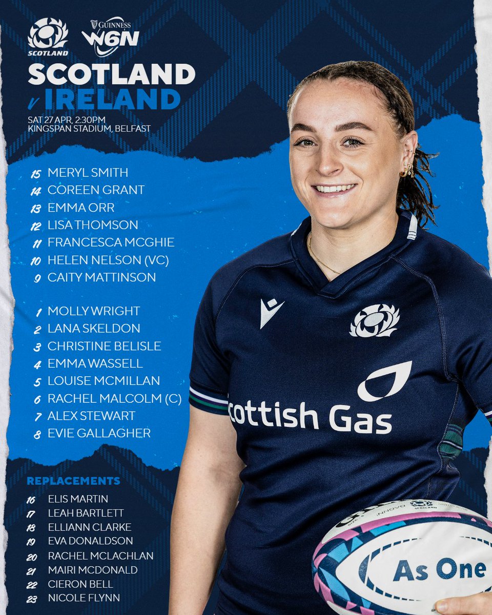 Your Scotland team for Saturday's clash with Ireland has been confirmed 🏴󠁧󠁢󠁳󠁣󠁴󠁿 More ➡️ tinyurl.com/389pn9yn