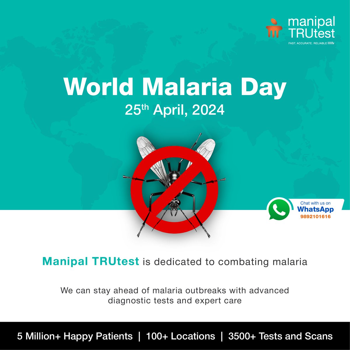 Today, on World Malaria Day, let's unite in the fight against this deadly disease. Let's raise awareness, support research, and take action to end malaria for good. 

Explore our services! Click: shorturl.at/enL03
#worldmalariaday #malaria #bloodtest #ManipalTrutest #health