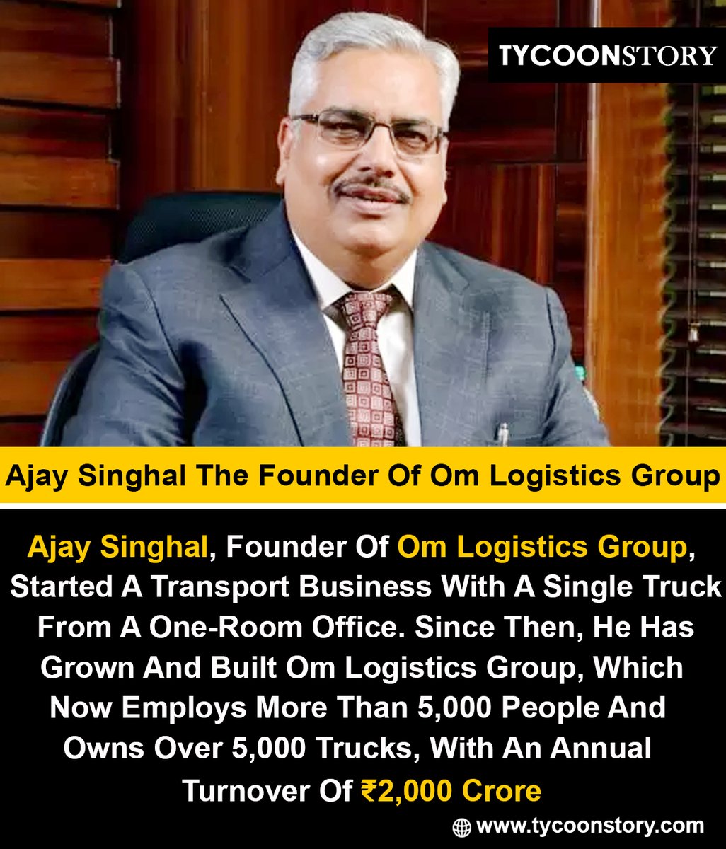 Ajay Singhal The Founder Of Om Logistics Group
#AjaySinghal #OmLogisticsGroup #TransportCompany #MarutiSuzuki #AutomotiveLogistics #Warehousing #Entrepreneurship #MarketLeadership #TechnologyAdoption #BusinessInnovation #WarehouseServices @OmLogisticsLtd 
tycoonstory.com