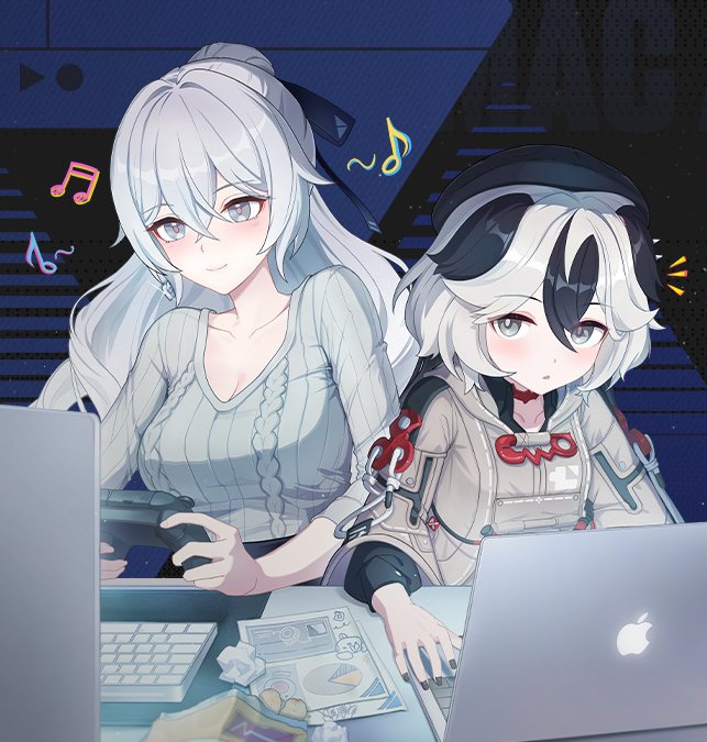 Bronya and Coralie are so cute in this new official art. They look like they were working on something important and Bronya wanted to play games instead XD