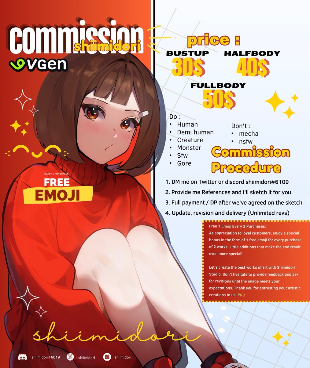 (Retweets are rlly appreciated as always!) Hello! I am open for commission again  don't hesitate to ask me anything at my DM or my Discord: shiimidori#6109 
#commissionsopen #commissionopen #commissions #Commission #commissionTH #commisionart #fanart #Fanarts #illustration