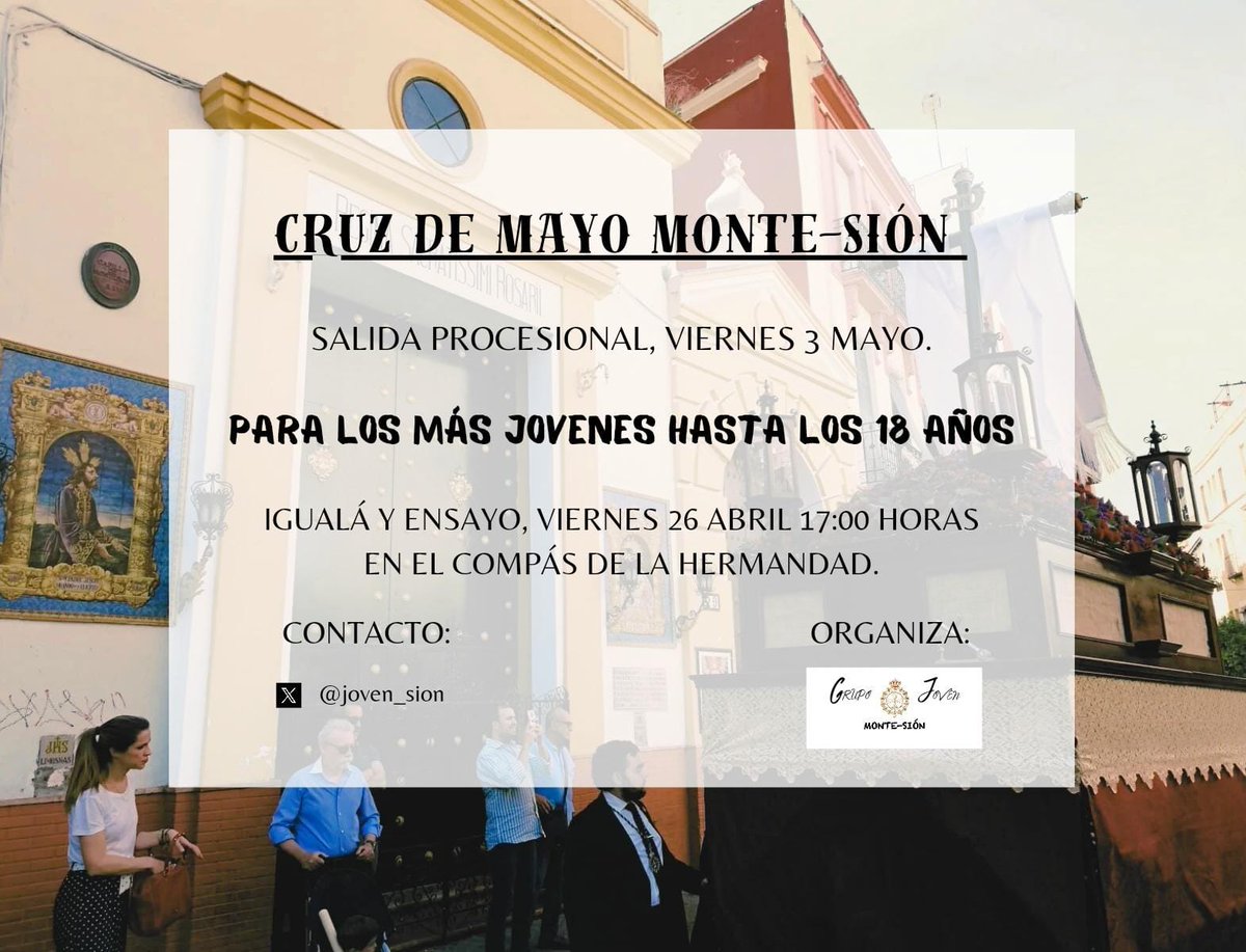 ℹ️Ampliamos información acerca de nuestra Cruz de Mayo.

✍🏻Se modifica la edad mínima para participar como costalero a cualquier menor de edad.

🫱🏼‍🫲🏼 Agradecer a la querida <a href="/HdadJavieres/">Los Javieres</a> y a su juventud la cesión del paso.

🎶 Contaremos con la querida <a href="/AMRedencion/">La Redención</a> tras el mismo
