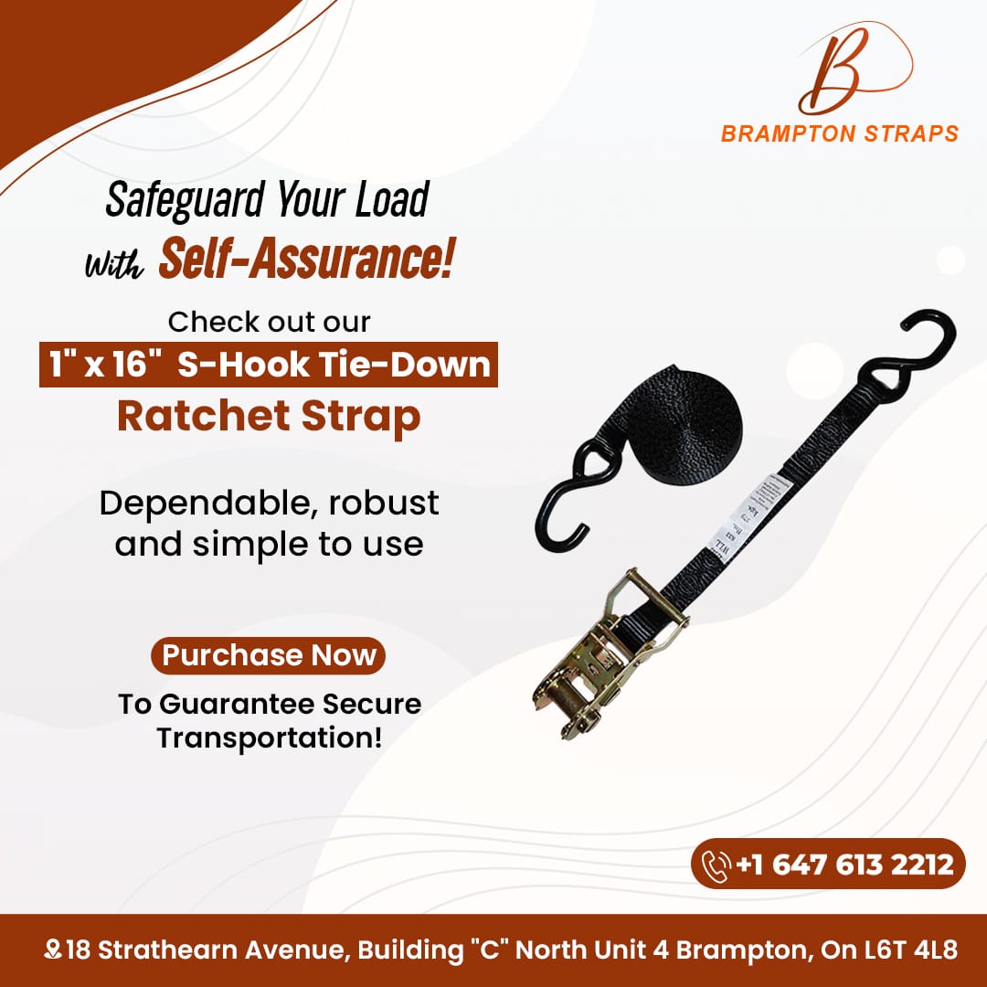 Gear Up for Safe Transport! 🛡️ Discover our 1' x 16' S-Hook Tie-Down Ratchet Strap - Dependable, robust, and easy to use. 

☎️+16476132212

#EffortlessSecuring #StrapSafely #SecureYourLoad #truckaccessories #BramptonStraps #brampton #ontario #canada🇨🇦