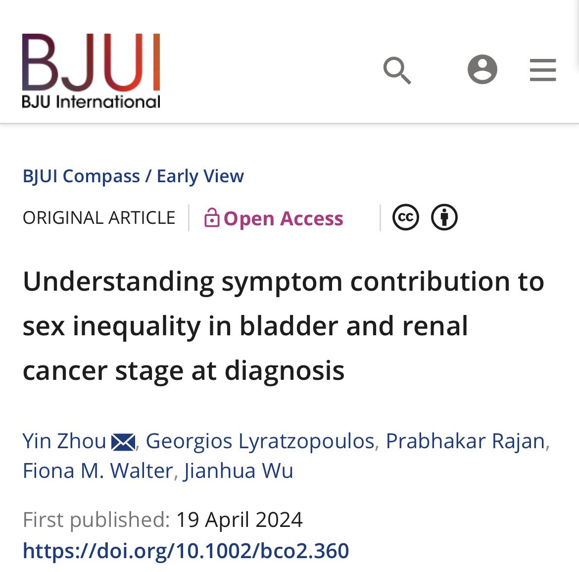Yin Zhou (@yzhou57) on Twitter photo #Sexinequality in #bladdercancer diagnosis may be due to differences in #haematuria frequency and onset between men and women.
<a href="/GLyratzopoulos/">YoryosLyratzopoulos</a> <a href="/fmw22/">Fiona Walter</a> <a href="/JianhuaWu6/">Jianhua Wu</a> <a href="/QMUL_WIPH/">Wolfson Institute of Population Health</a> <a href="/QMUL_CCSPED/">Cancer Screening, Prevention and Early Diagnosis</a>
More in our new <a href="/BJUICompass/">BJUI Compass</a> paper: doi.org/10.1002/bco2.3⦠#Sexinequality in #bladdercancer diagnosis may be due to differences in #haematuria frequency and onset between men and women.
<a href="/GLyratzopoulos/">YoryosLyratzopoulos</a> <a href="/fmw22/">Fiona Walter</a> <a href="/JianhuaWu6/">Jianhua Wu</a> <a href="/QMUL_WIPH/">Wolfson Institute of Population Health</a> <a href="/QMUL_CCSPED/">Cancer Screening, Prevention and Early Diagnosis</a>
More in our new <a href="/BJUICompass/">BJUI Compass</a> paper: doi.org/10.1002/bco2.3ā¦