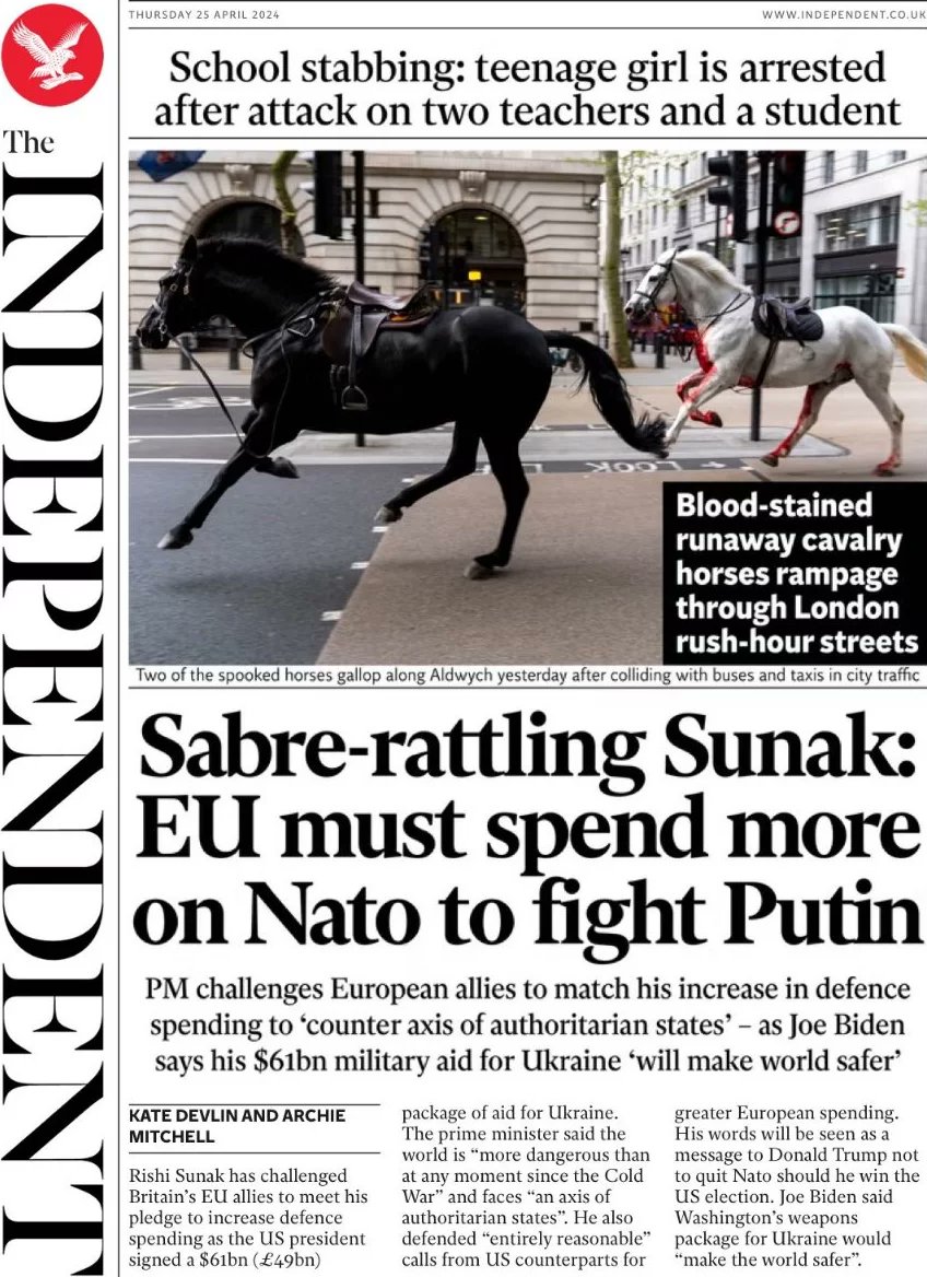 The Independent - Sabre-rattling Sunak: EU must spend more on Nato to fight Putin 

#News_Briefing #The_Independent #UK_Papers 

wtxnews.com/eu-must-spend-…