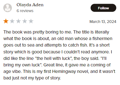 HatersGoodreads's tweet photo. The Old Man and the Sea By Ernest Hemingway https://t.co/G9JSwaBzxk