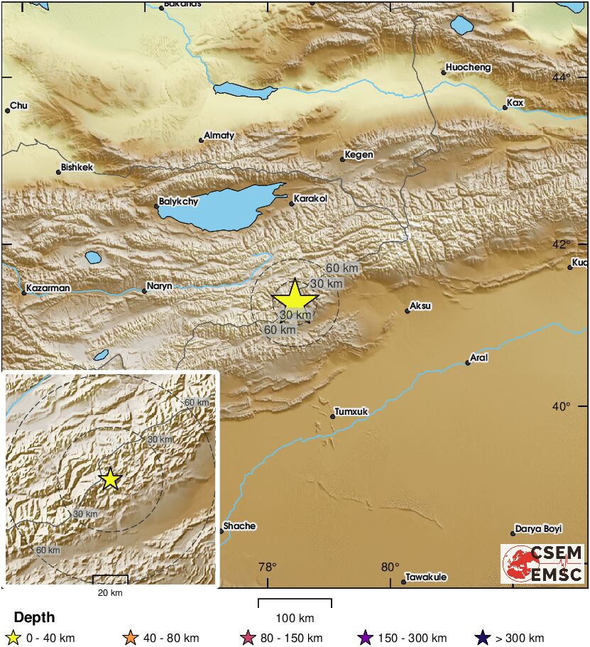 #Earthquake (#землетрясение) confirmed by seismic data.⚠Preliminary info: M4.8 || 123 km S of #Kyzyl-Suu (#Kyrgyzstan) || 19 min ago (local time 15:24:45). Follow the thread for the updates👇