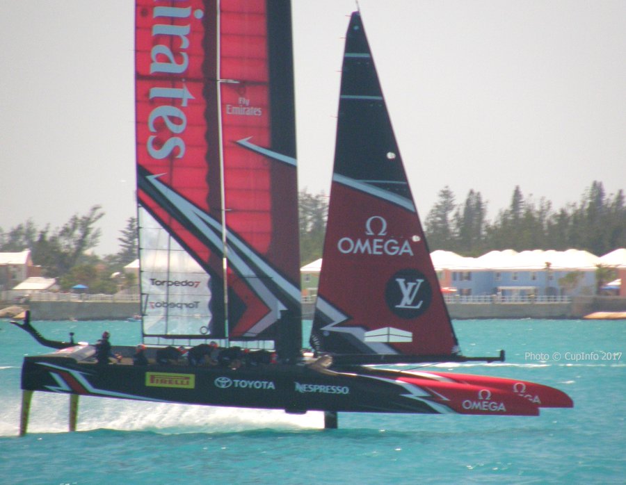 #TBT Emirates Team New Zealand extends to the finish, winning the first day of racing at the America's Cup held in Bermuda, 2017 #AC35 #Bermuda | #AC37 #Barcelona #AmericasCup #AC75 @EmiratesTeamNZ @RNZYS @americascup