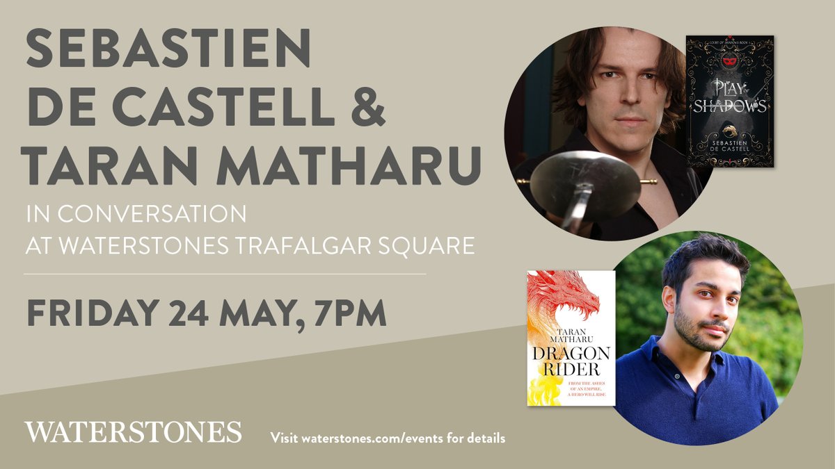 Join @TaranMatharu1 and Sebastien de Castell in conversation with Thomas D. Lee, to celebrate the publication of their latest novels! 📍 Waterstones Trafalgar Square 📆 Friday 24th May ⏰ 7pm 🎫Link in bio for tickets #HarperVoyager #HarperVoyagerUK @WaterstonesTraf